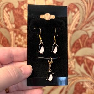 New 3pc set handmade Adorable Penguin Earrings with matching pendant charm
